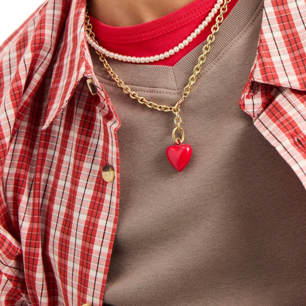 Roxanne Assoulin Gold Chain Necklace with Red Heart Pendant - Picture 3 of 3